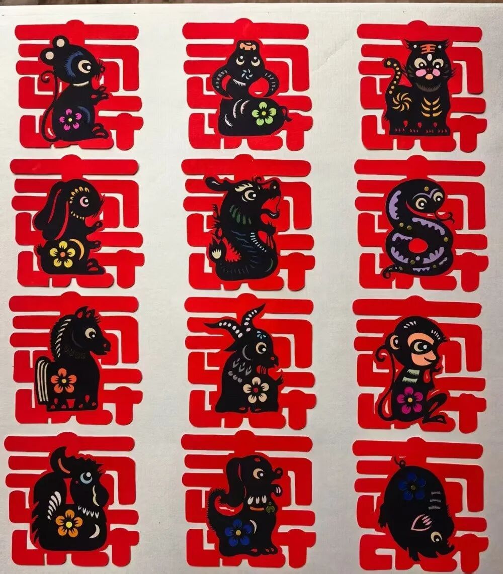 剪纸作品《十二生肖纳福图》
